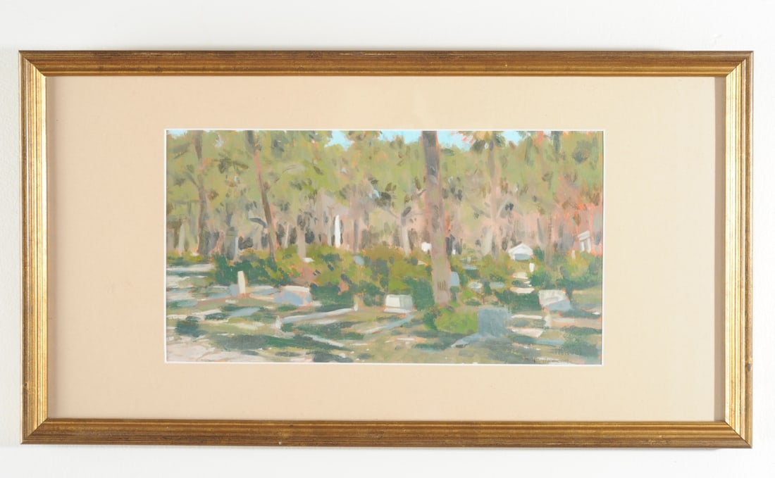 Richard Lewis Crozier (b. 1944. Virginia): Framed oil on paper by Virginia artist Richard Lewis Crozier, "Bonaventure Cemetery, Savannah", dated 1994 in handwritten note to verso. A prolific artist of more than 3,000 works, Crozier taught at t