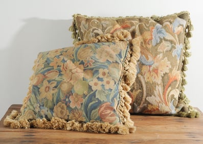 Two French Jacquard Tapestry Pillows