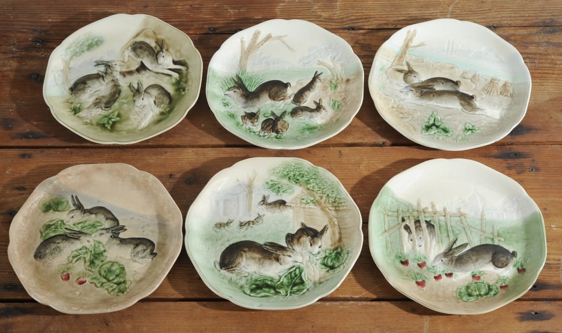 Set of Six French Majolica “Série Lapins?? Plates (1 of 12)