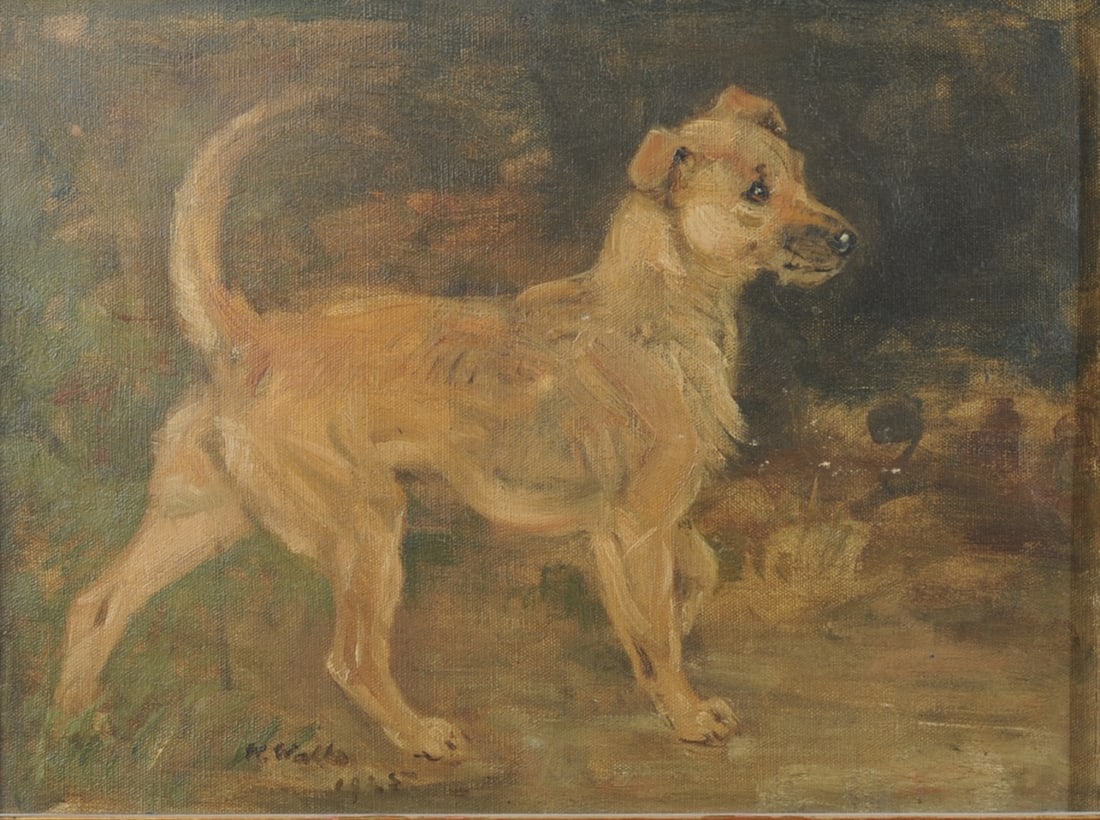 Oil on Board of a Terrier: Signed and dated W. Waldo(?) 1925. Frame approx. 19 1/4" x 15 1/4". Sight approx. 15 1/4" x 11 1/4". Our primary recommendation is to arrange shipping yourself using Blue Ridge Pack & Ship. Most bidde