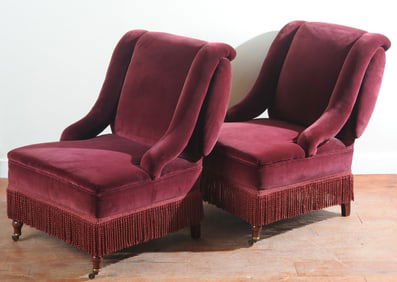 Pair Edwardian Howard Style Boudoir Chairs