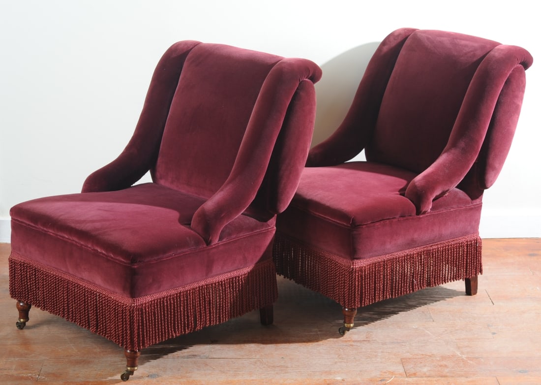 Pair Edwardian Howard Style Boudoir Chairs (1 of 8)