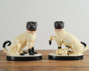 Pair Chelsea House Pug Dogs, Italy