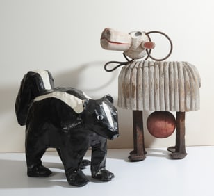 Two Handcrafted Folk Art Animal Figures