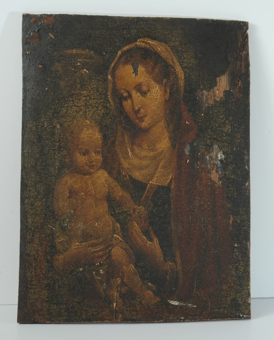 18th C. Italian Oil On Board, Madonna & Child (1 of 6)