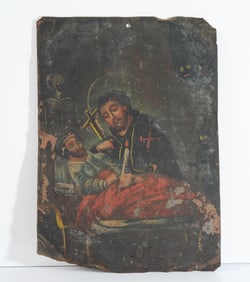 Rare 19th C Mexican Retablo San Camilo de Leliz
