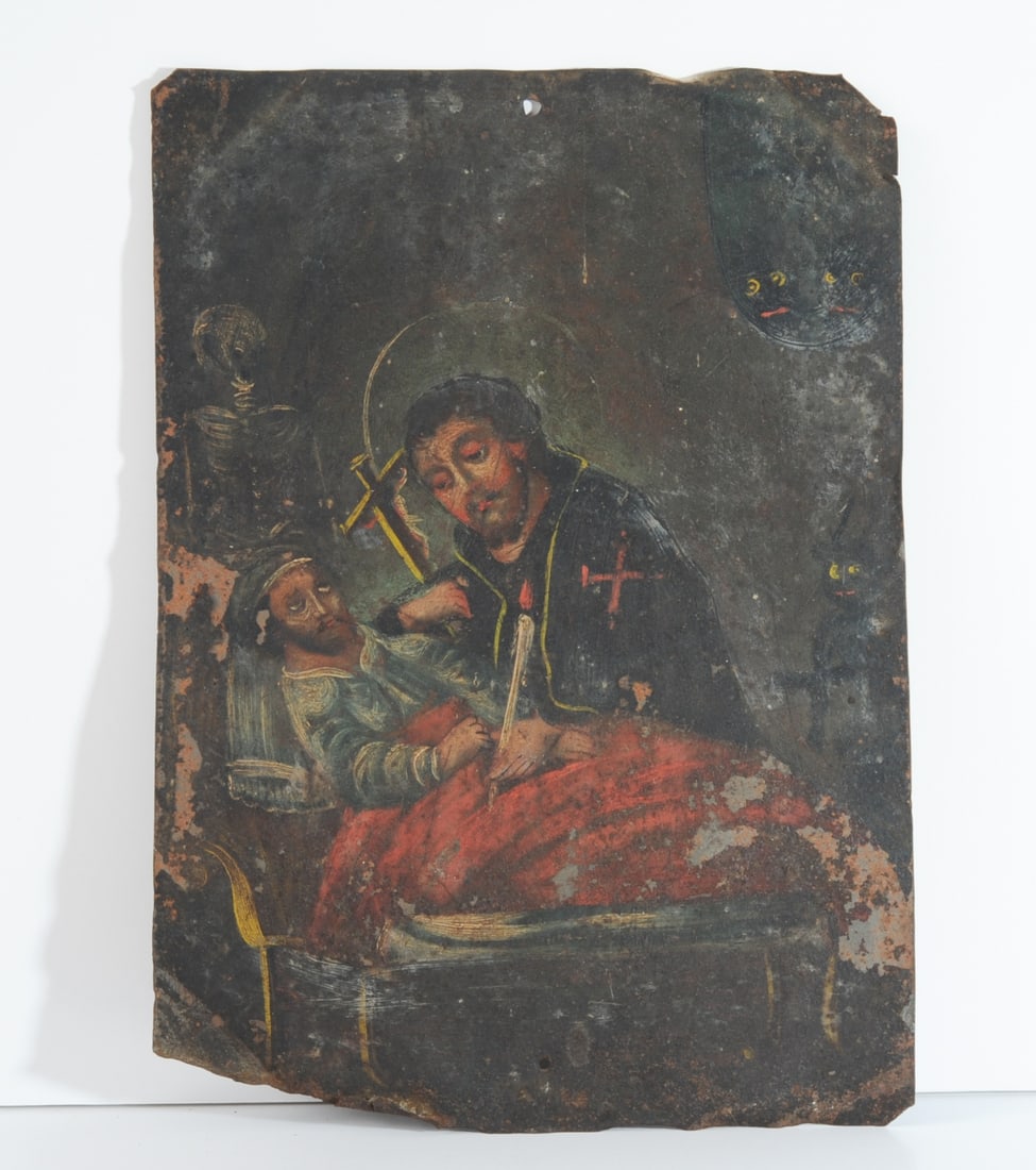 Rare 19th C Mexican Retablo San Camilo de Leliz (1 of 7)