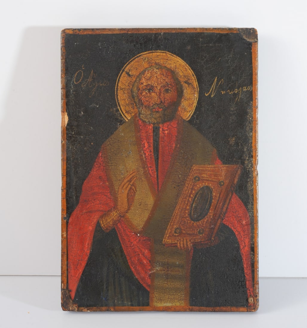 18th - 19th C. Greek Icon St. Nicholas (1 of 5)