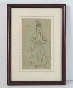Qajar Dynasty Drawing of a Soldier with Matchlock