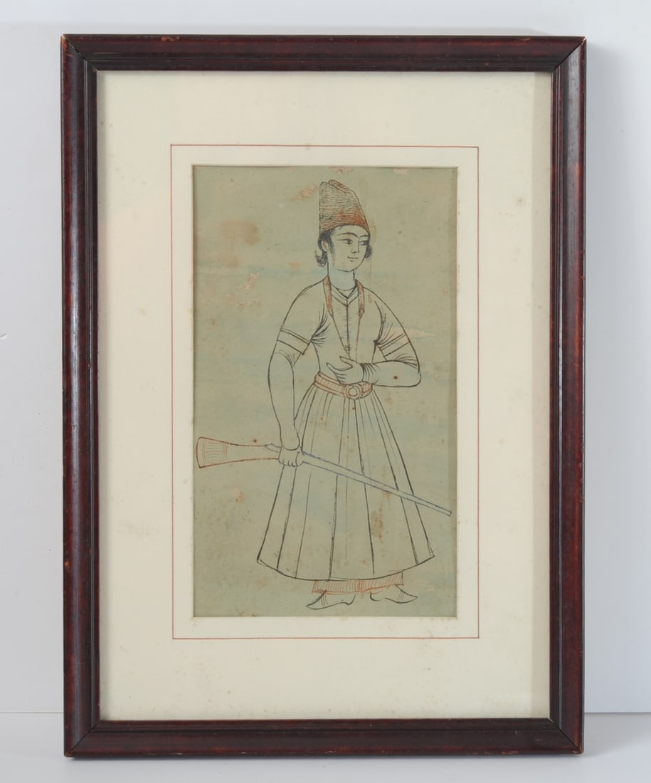 Qajar Dynasty Drawing of a Soldier with Matchlock (1 of 3)