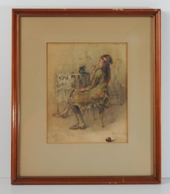1886 Watercolor of a Girl in an Interior