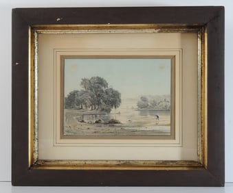 European School 19th C. Drawing River Landscape
