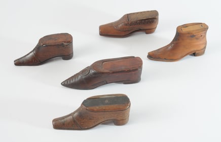 A Group of Five Shoe Form Snuff Boxes