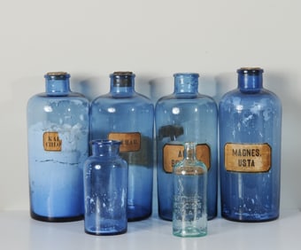 Six 19th C. Apothecary Bottles