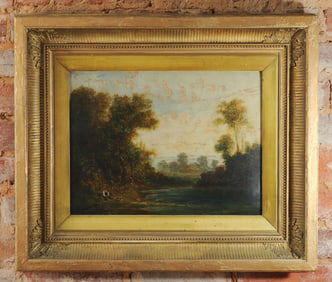 Antique Landscape Painting on Artist's Board