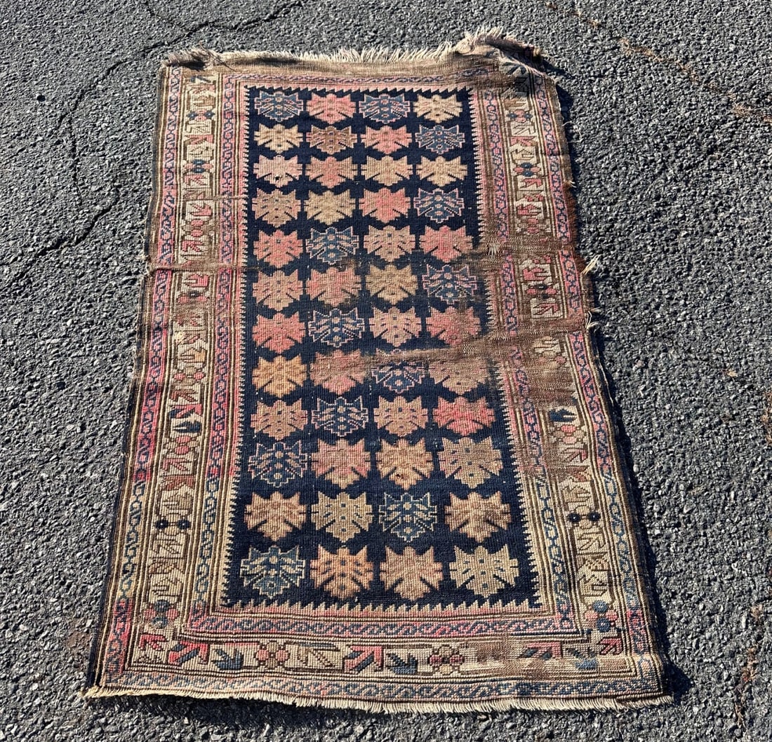 Vintage Persian Rug: Dimensions approx. 4'8" x 3'6". Our primary recommendation is to arrange shipping yourself using Blue Ridge Pack & Ship. Most bidders find this is the most economical route. Simply reach out to them u