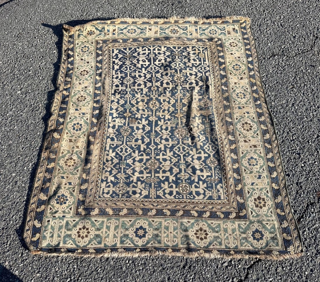Antique Persian Rug: Dimensions approx. 4' 6.5" x 3' 9". Our primary recommendation is to arrange shipping yourself using Blue Ridge Pack & Ship. Most bidders find this is the most economical route. Simply reach out to th