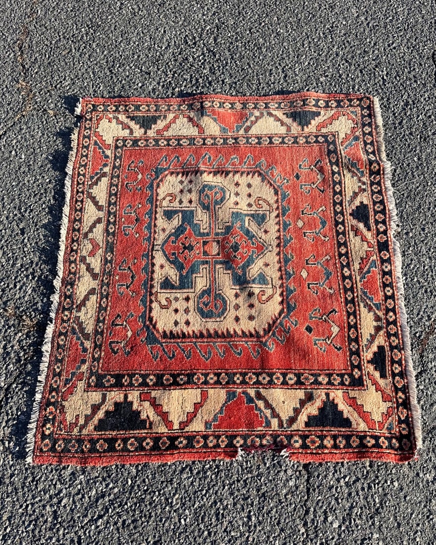 Vintage Turkoman Rug: Dimensions approx. 3' 10" x 3' 8.5". Provenance: The estate of Alexander “Sandy” G. Gilliam, Jr. (1933 - 2024), distinguished University of Virginia administrator, historian, and advisor to fo