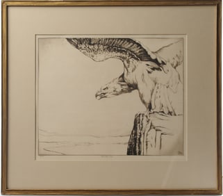 H. E. Tuttle Signed Etching, Bald Eagle