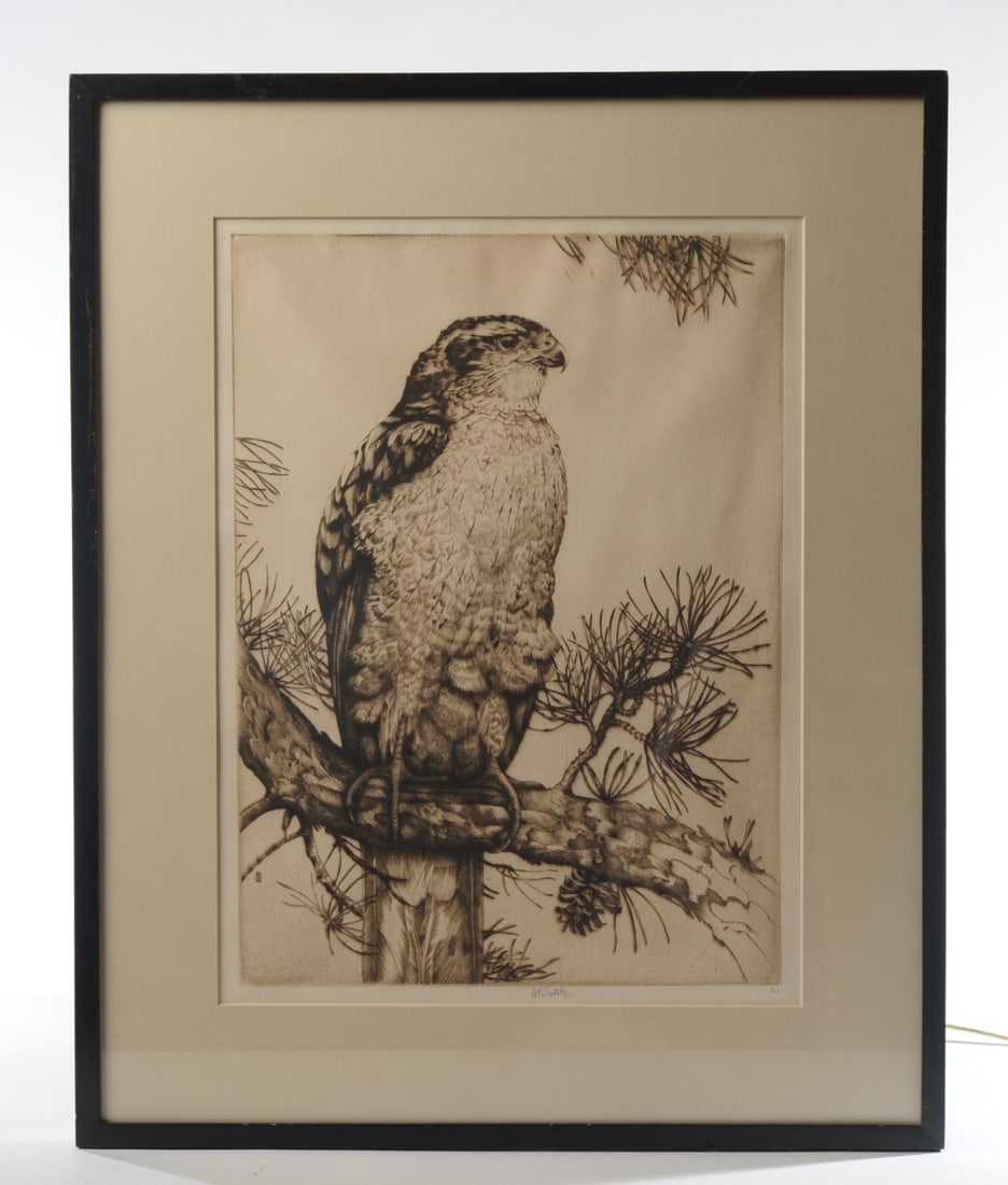 H. E. Tuttle Signed Etching, Hawk (1 of 4)