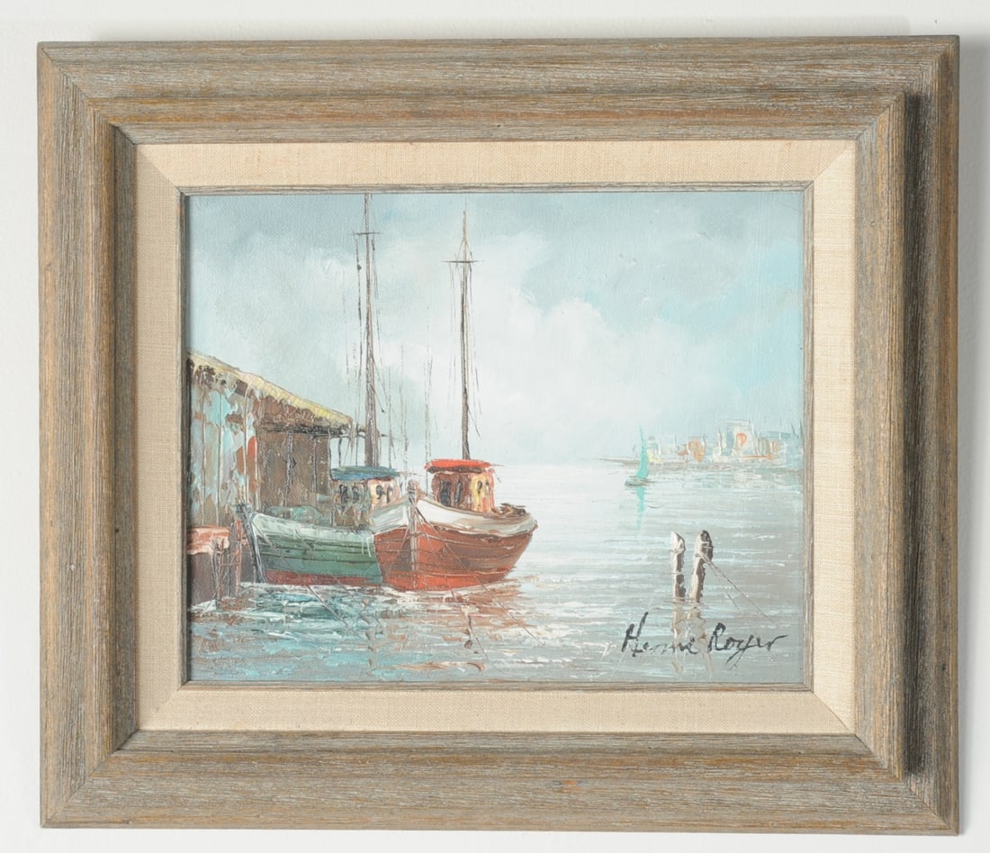 20th C. Oil on Panel Harbor Scene (1 of 3)