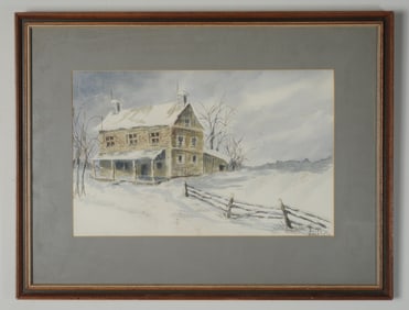 20th C. Watercolor on Paper Winter Scene