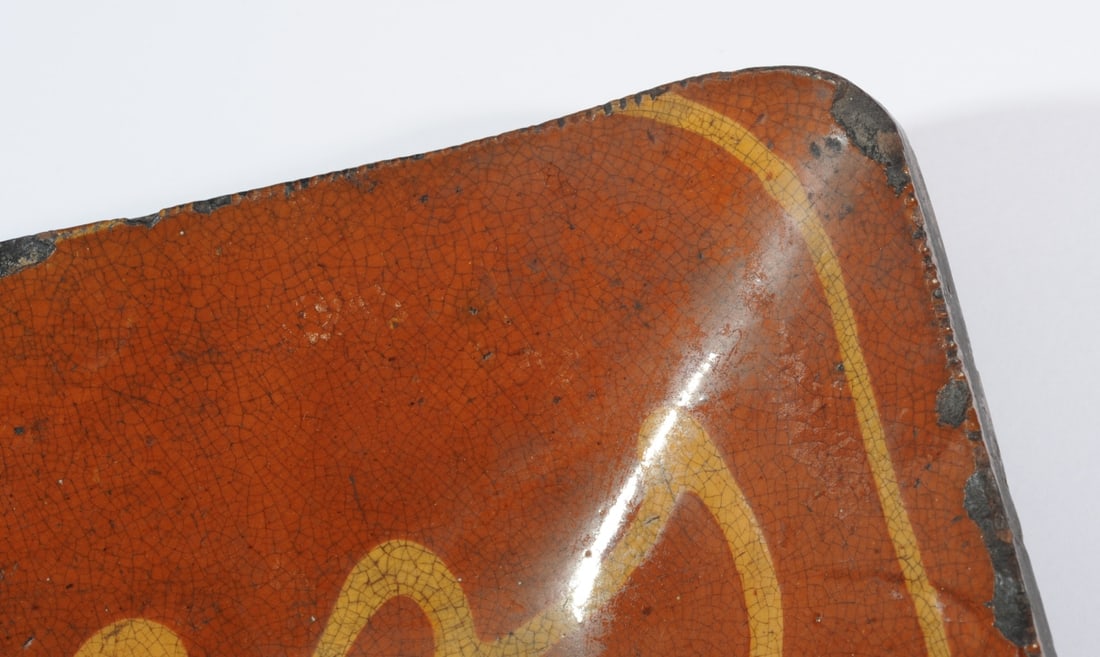 Large 18th C. Slip Decorated Redware Dish - 16