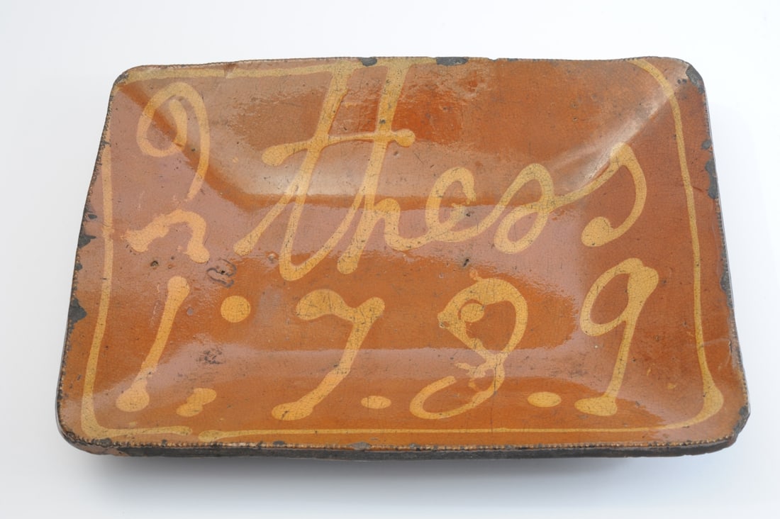 Large 18th C. Slip Decorated Redware Dish - 18
