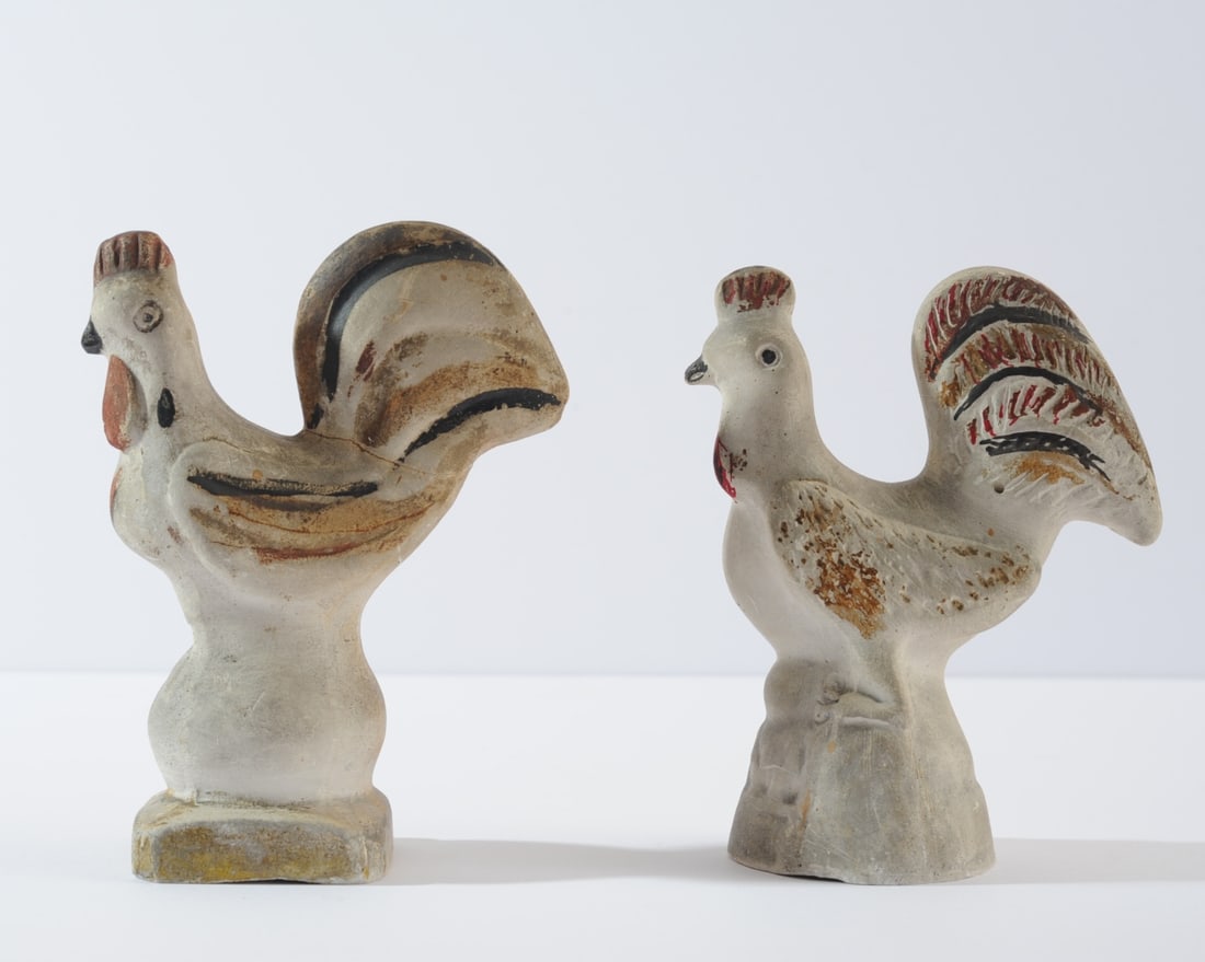 Two 19th C. Pennsylvania Chalkware Roosters (1 of 13)