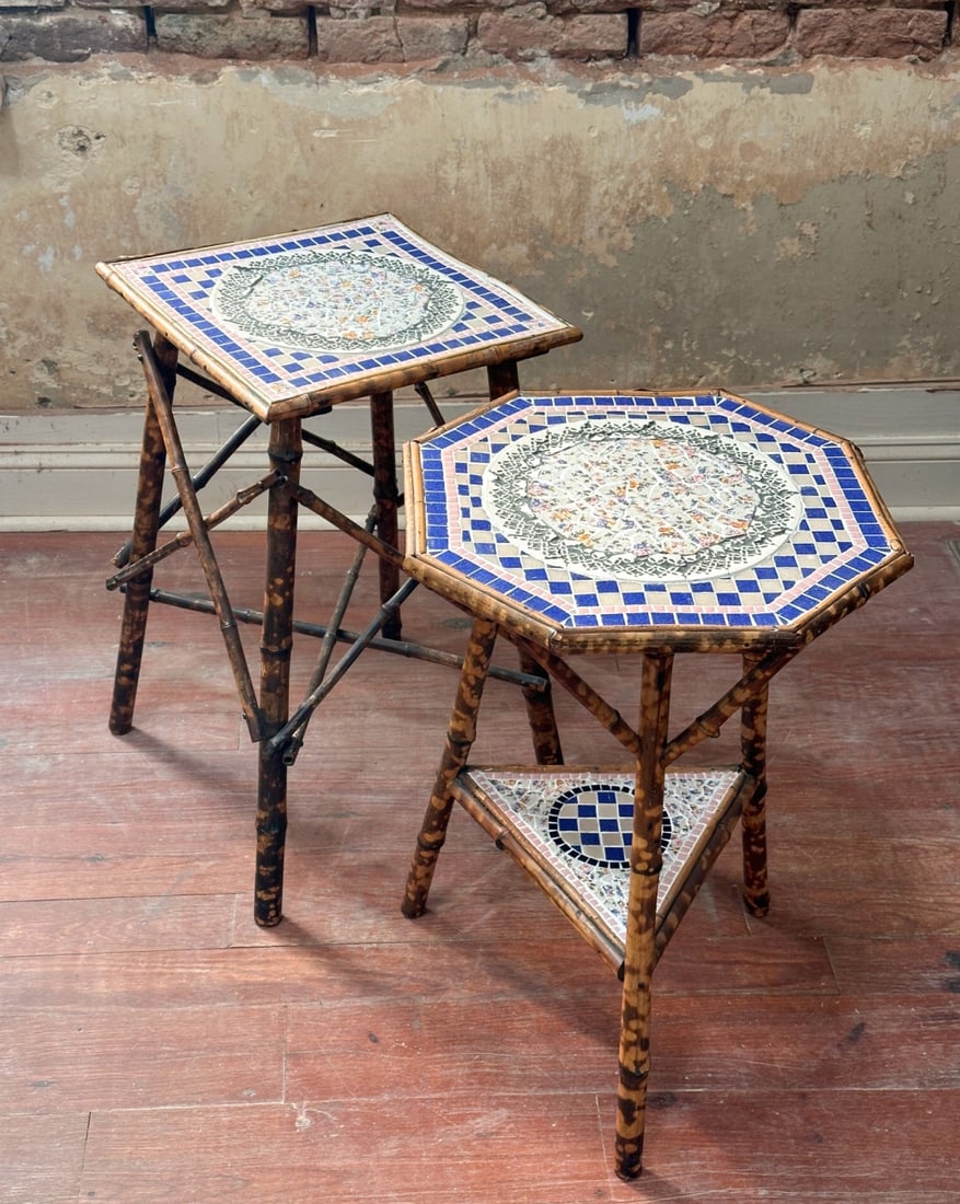 Pair of Bamboo Mosaic Tile-Top Tables (1 of 16)