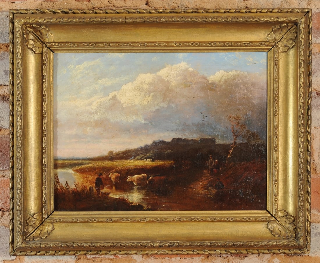 19th C. Oil Painting, Rural Landscape w/ Cows (1 of 5)