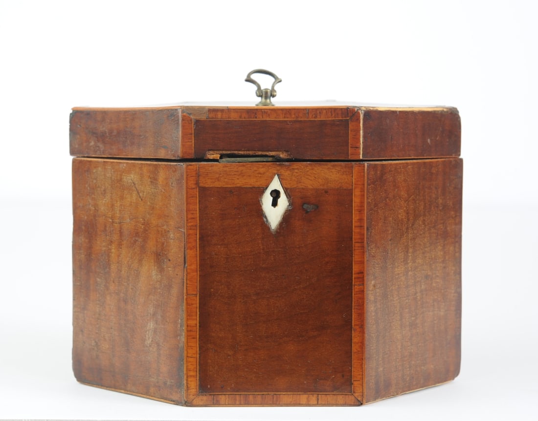 English Hexagonal Wooden Tea Caddy (1 of 7)