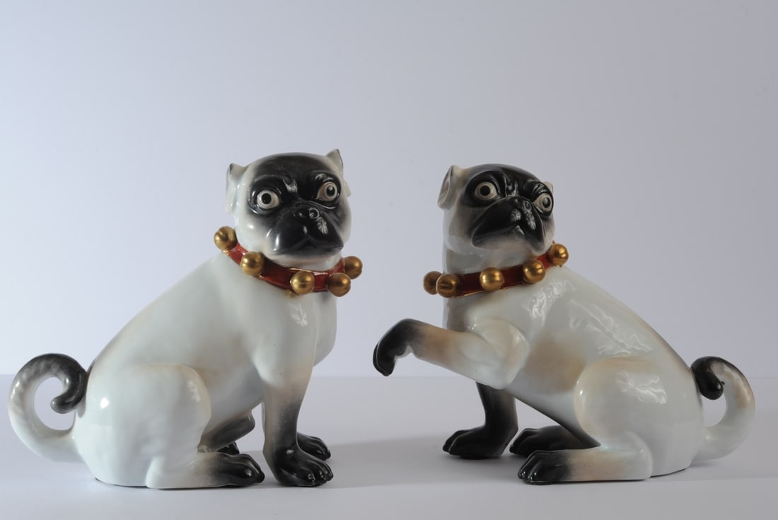 Pair of Painted Porcelain Pugs (1 of 6)