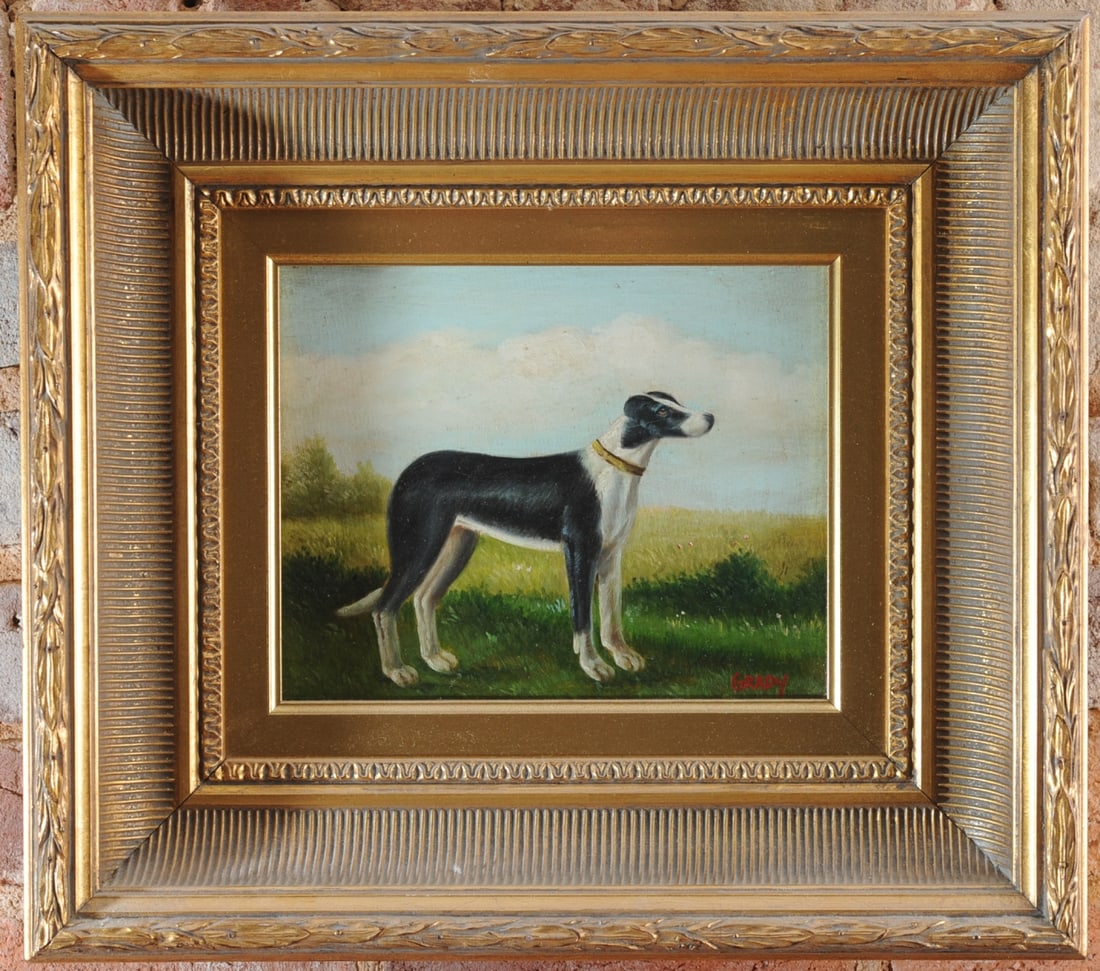 20th C. Oil on Canvas Portrait of a Greyhound (1 of 6)