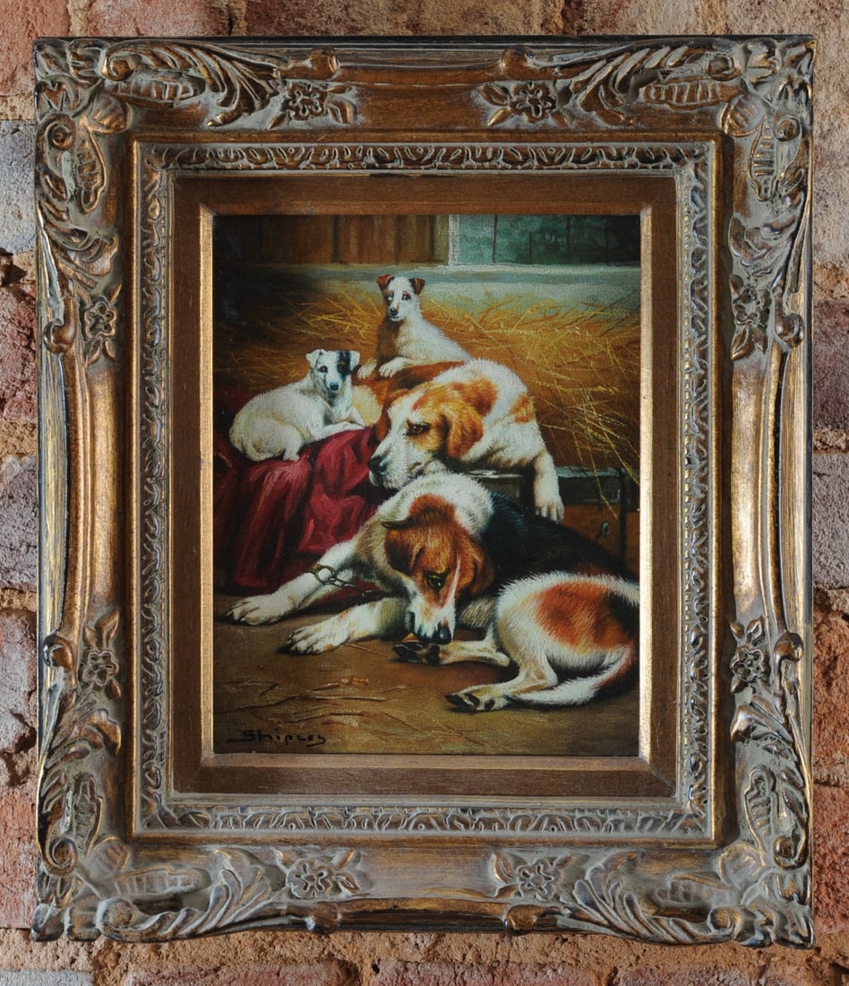 Oil on Canvas, Terriers at Rest, Signed Shipley (1 of 6)