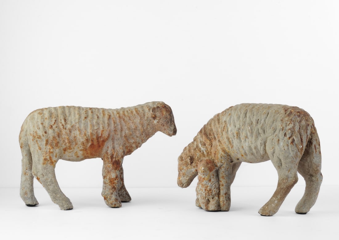Pair of Faux Stone Sheep Figures (1 of 10)
