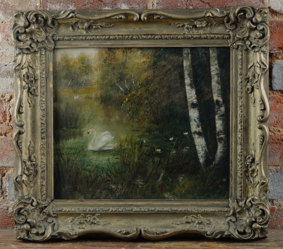 Signed Oil on Canvas, Swans on a Lake (1 of 6)