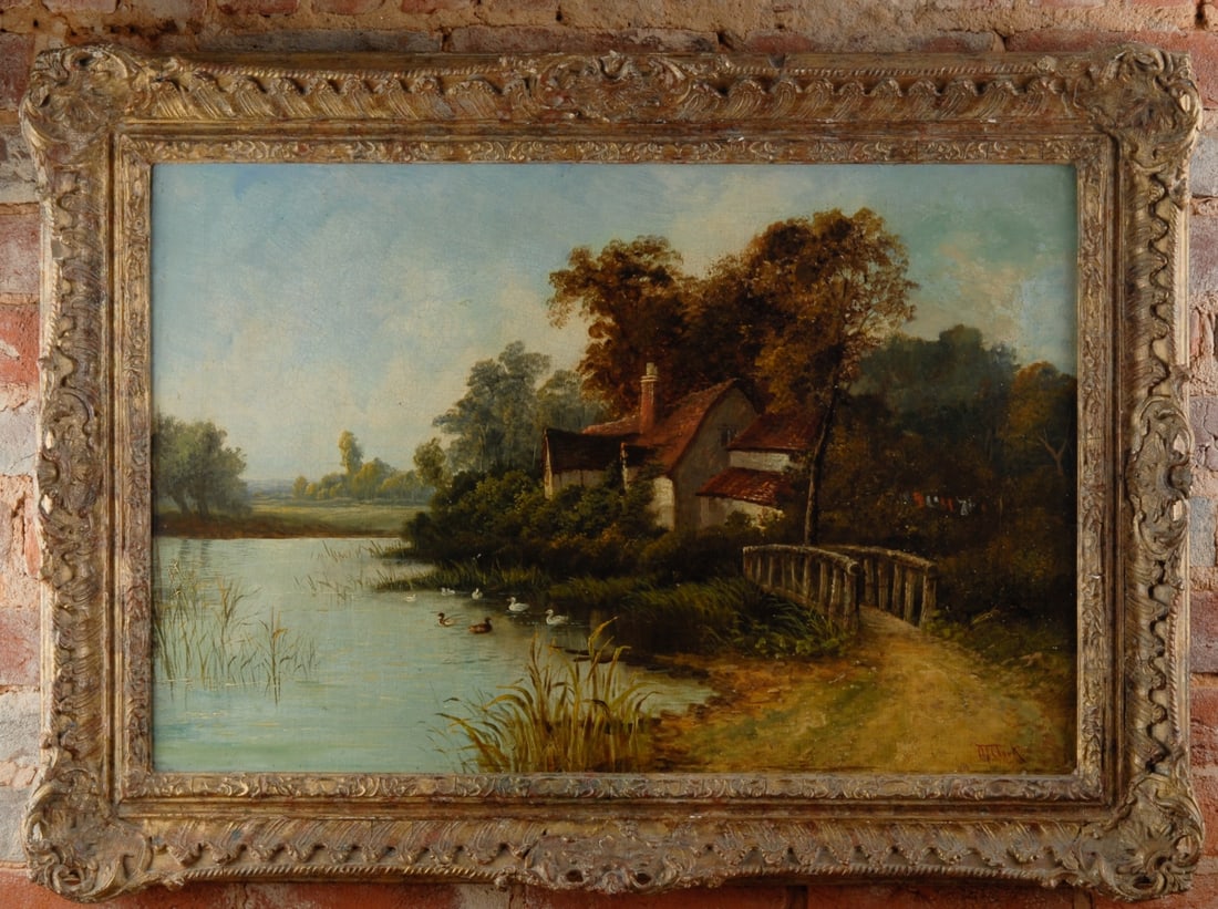 19th C. Oil on Canvas Riverside Landscape (1 of 7)