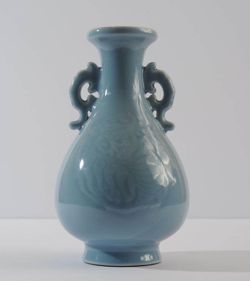 Chinese Monochrome Sky-blue Double-Handled Vase (1 of 5)