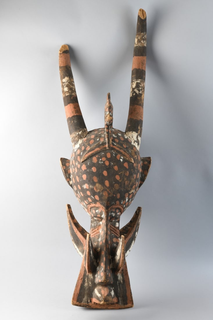 Senufo Fire Spitter Helmet Mask, Poro Society: Approx. 39 1/2" x 11 1/2" x 10 1/4". Our primary recommendation is to arrange shipping yourself using Blue Ridge Pack & Ship. Most bidders find this is the most economical route. Simply reach out to