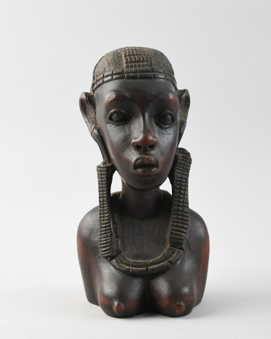 Mozambican Bust Sculpture of Masai Female: Approx. 9" x 4 1/2" x 4 3/4". Our primary recommendation is to arrange shipping yourself using Blue Ridge Pack & Ship. Most bidders find this is the most economical route. Simply reach out to them