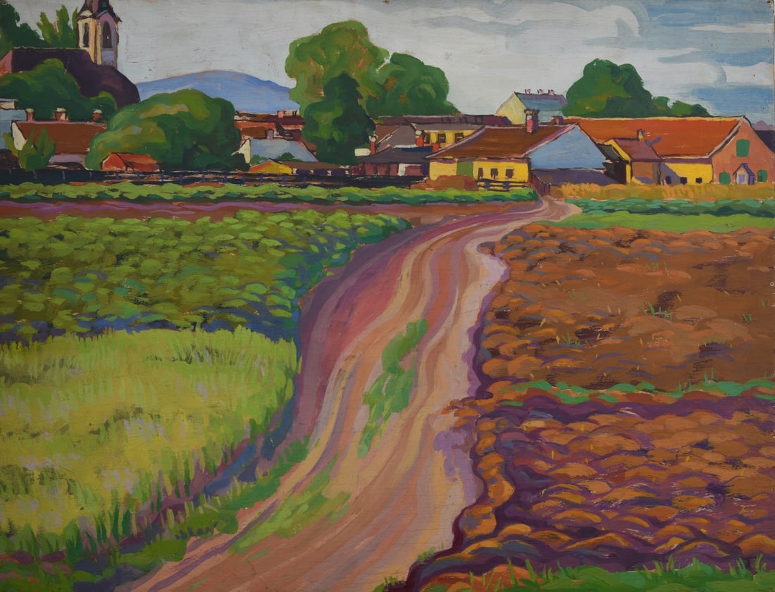 Josef Lacina (Austrian, 1899–1975) Oil on Board: Oil on board landscape. Signed, dated and inscribed to verso, "August 1933 "Altmannsdorf" Josef Lacina.” Unframed. Dimensions approx. 17 5/8" x 13 5/8". Provenance: The Collection of David B. La