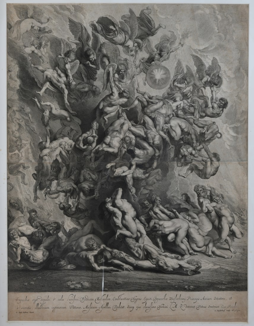 After Peter Paul Rubens (Flemish, 1577–1640): The Fall of the Rebel Angels, engraving by Jan (Jonas) Suyderhoef (Dutch, 1614–1686) after the original by Rubens, depicting the Archangel Michael and heavenly hosts casting Lucifer and the rebel