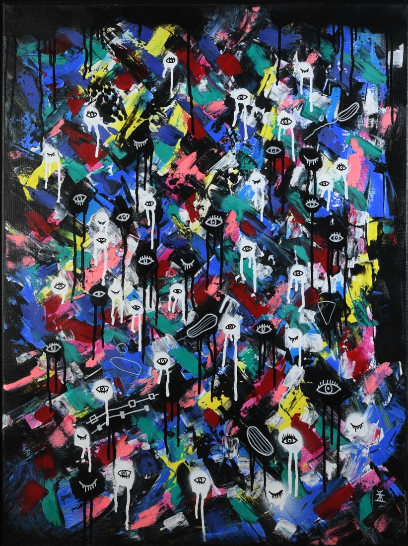 Helen Kholin (Danish, b. 1966): Colorful World No. 34, from the series Planet of Eyes. Oil and mixed media on canvas, Copenhagen, 2015. Signed with the artist’s monogram at lower right; titled, dated, and inscribed by the artist o