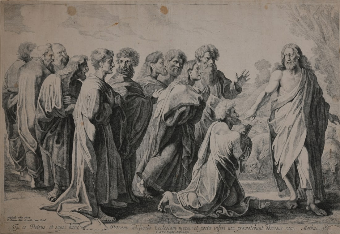 Jan van Vliet (Dutch, c.1605–1668): Engraving, mid 17th century, Job and His Friends, after Pieter Lastman (Dutch, 1583–1633), hinged with tape along the upper edge to a larger support sheet. Verso with annotations and blue collector�