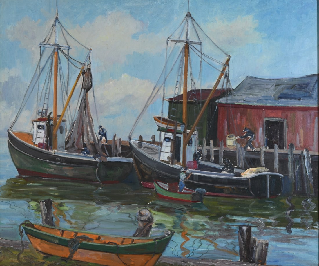 Bissell Phelps Smith (American, 1892-1962): Oil on board. Frame approx. 28 5/8" x 24 3/4". Sight approx. 23 1/2" x 19 1/2". Our primary recommendation is to arrange shipping yourself using Blue Ridge Pack & Ship. Most bidders find this is the m