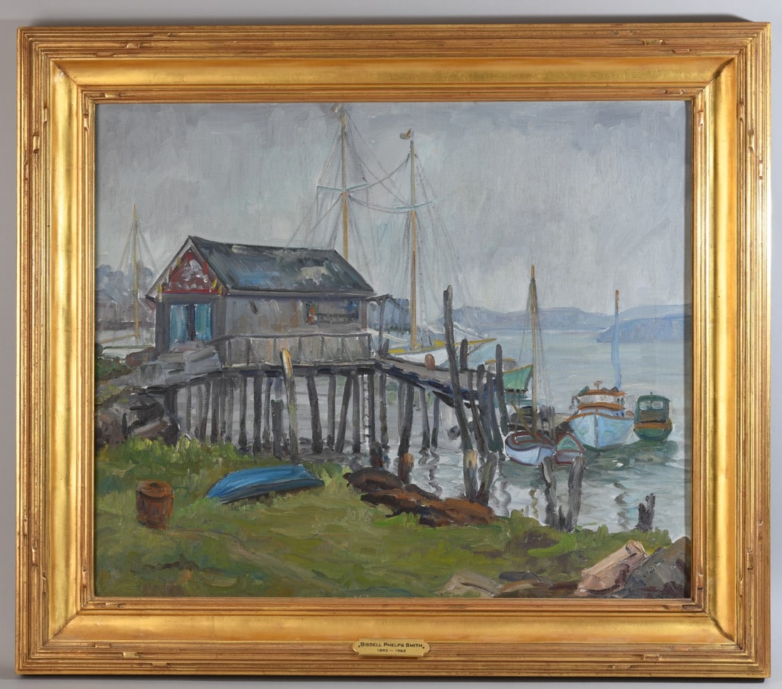 Bissell Phelps Smith (American, 1892-1962): Oil on canvas. Frame approx. 29 3/8" x 25 3/8". 23 1/4" x 19 1/2". Our primary recommendation is to arrange shipping yourself using Blue Ridge Pack & Ship. Most bidders find this is the most economica