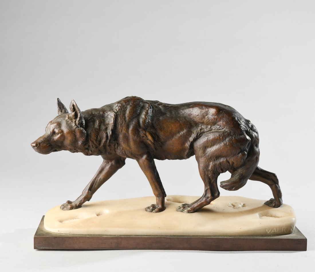 Charles Valton Bronze & Marble, Stalking Wolf (1 of 9)