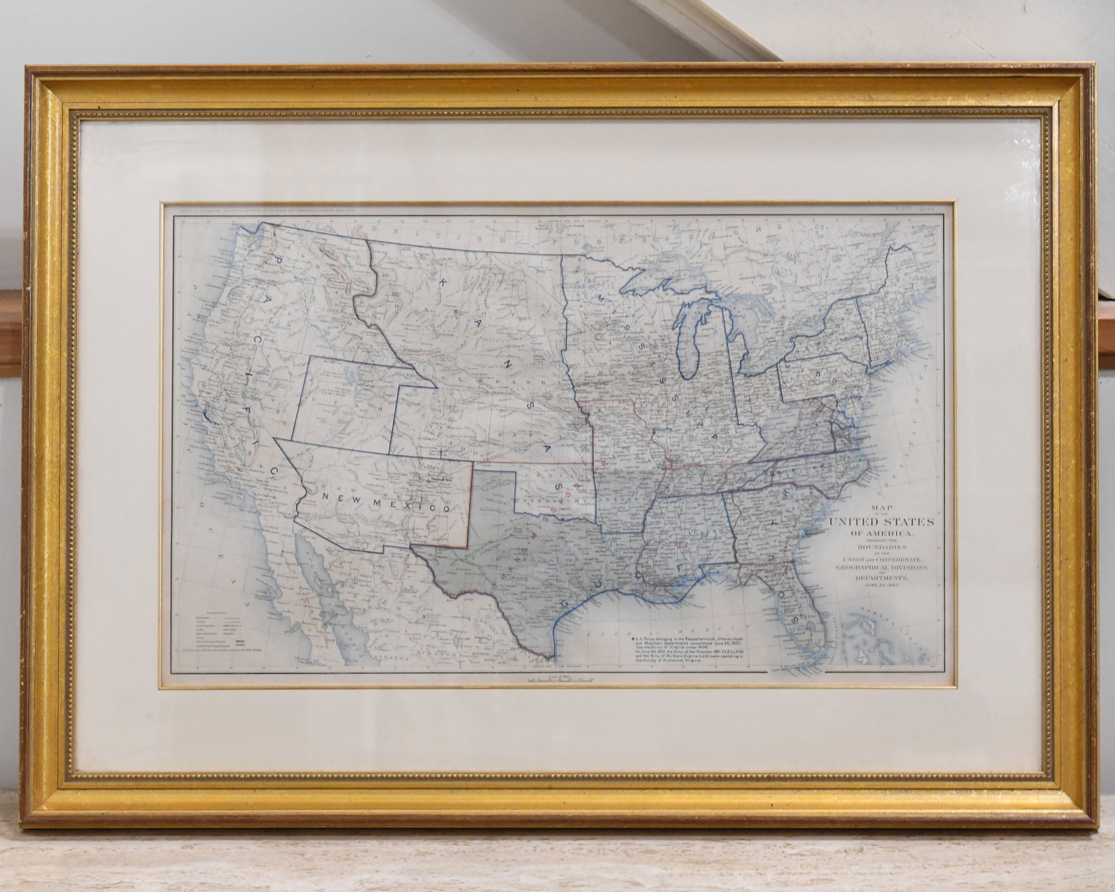 Set of Four American Civil War Maps: Lithographed by Julius Bien & Co., New York, published 1891–1895. Each titled "Map of the United States of America, Showing the Boundaries of the Union and Confederate Geographical Divisions and