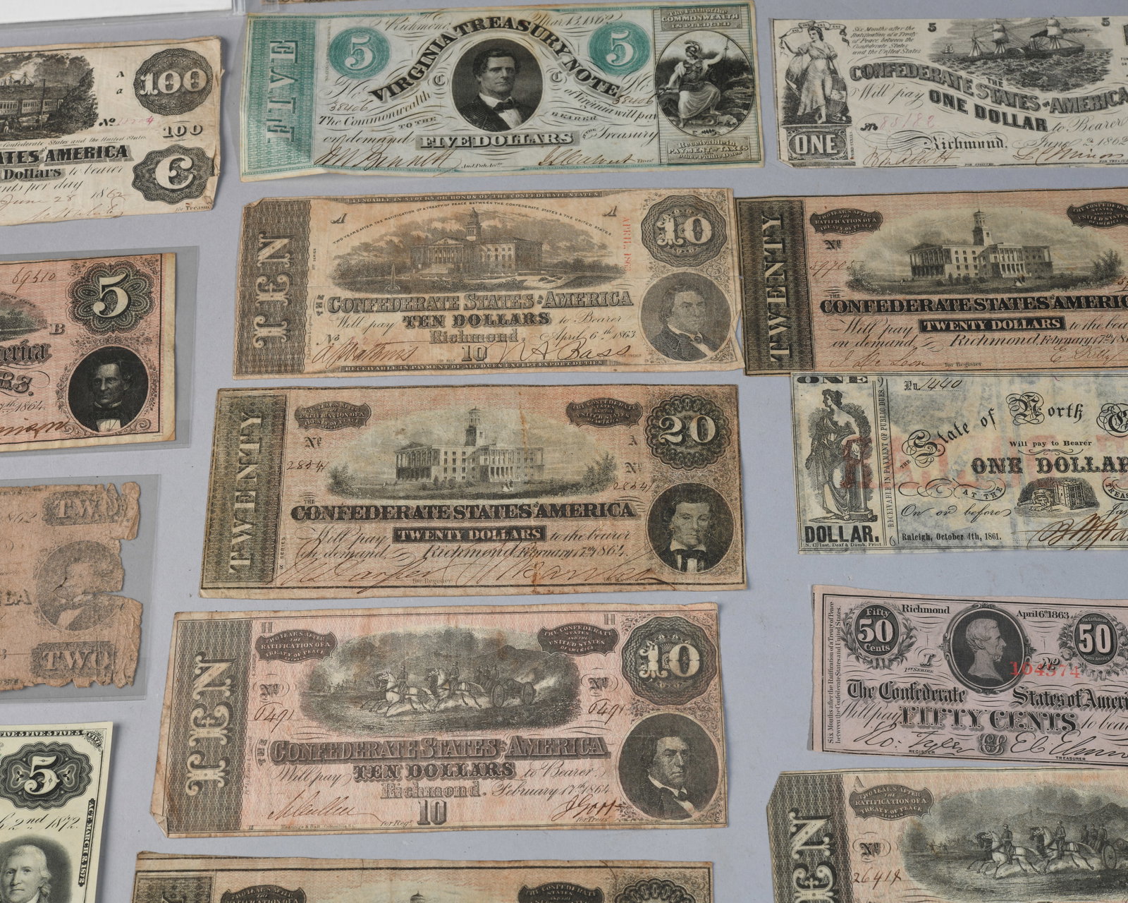 Confederate and Southern States Currency Lot of 18 - 5
